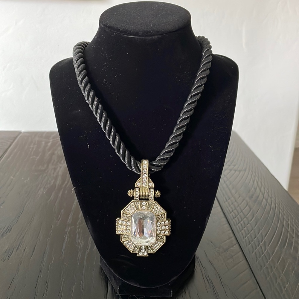 Heidi Daus deco crystal pendant and silk cord necklace